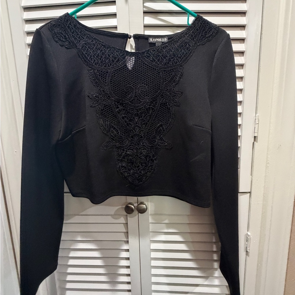 Express Black Crochet Accent Women's Blouse